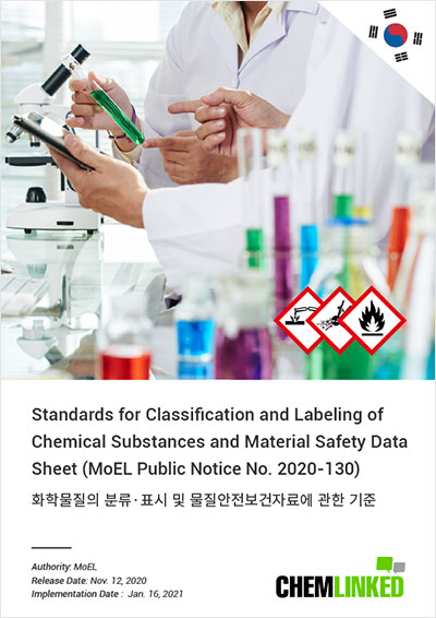 South Korea GHS: Standards for Classification and Labeling of Chemical Substances and Material Safety Data Sheet (MoEL Public Notice No. 2020-130)